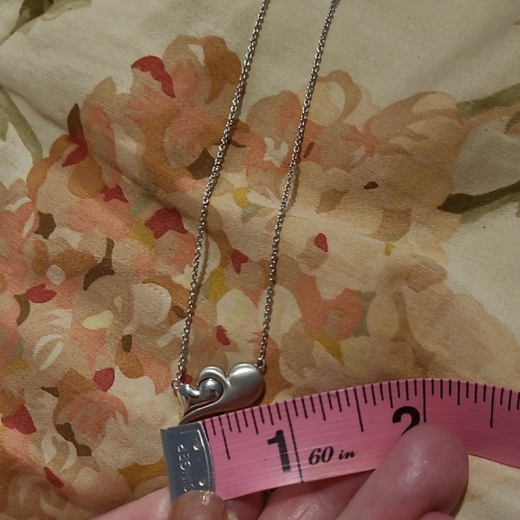 Silver Necklace with Hear Pendant Adjustable , Can Be Worn Long Or As Choker - Picture 4 of 6